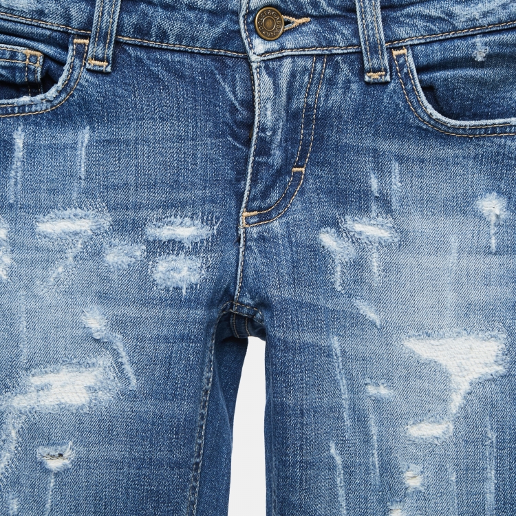 Pre Owned Dolce & Gabbana Blue Washed & Ripped Denim Jeans XS Waist 26"