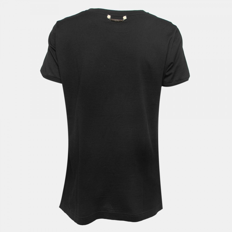 Pre Owned Dolce & Gabbana Black Cotton Rose Print T-Shirt L
