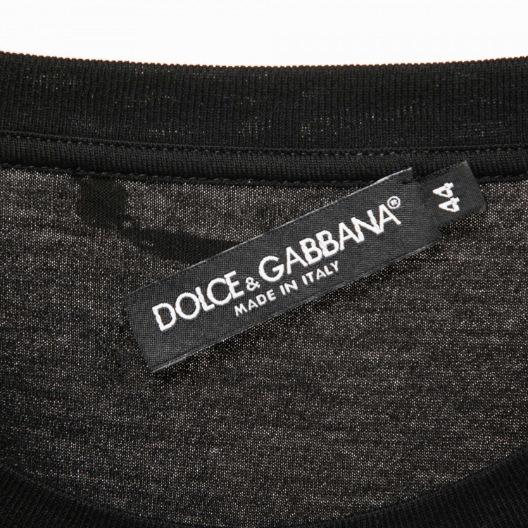 Pre Owned Dolce & Gabbana Black Cotton Rose Print T-Shirt L