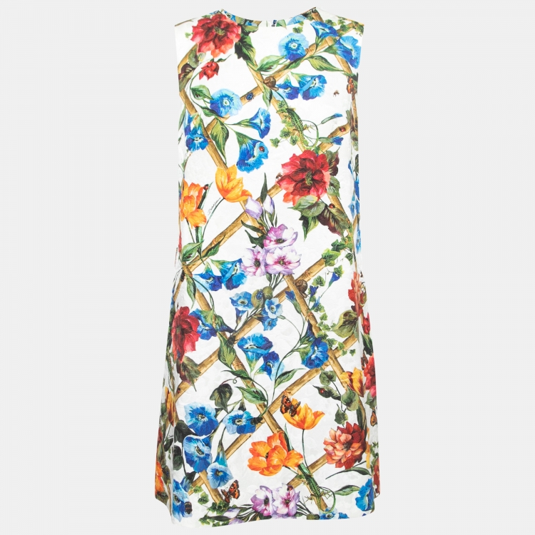Pre Owned Dolce & Gabbana Floral Jacquard Sleeveless Short Shift Dress L