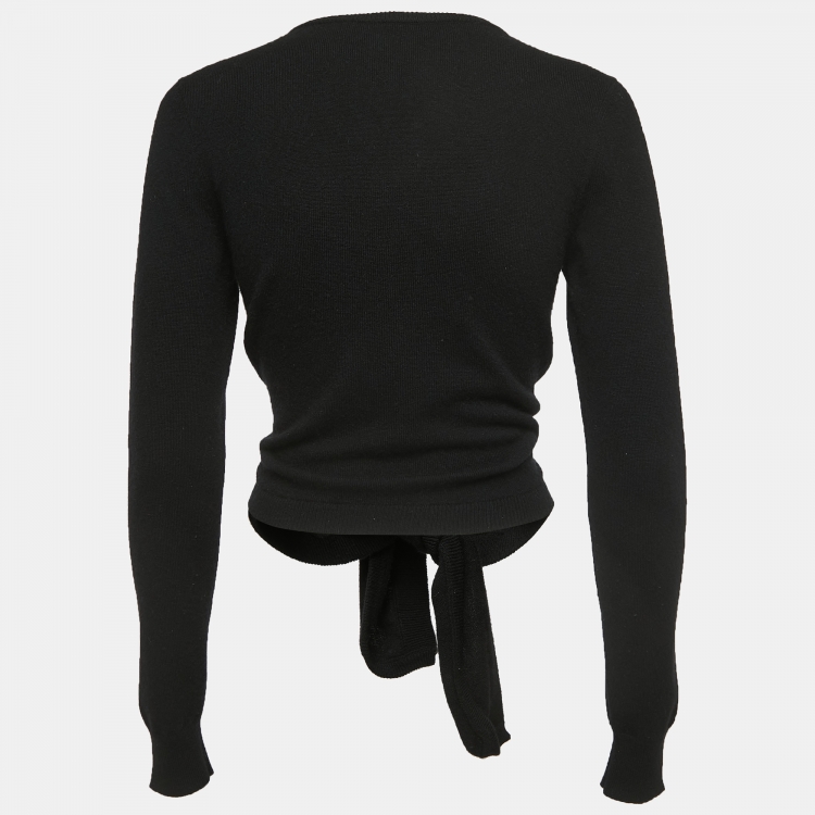Pre Owned Dolce & Gabbana Black Cashmere Brooch Detailed Tie Front Cardigan M
