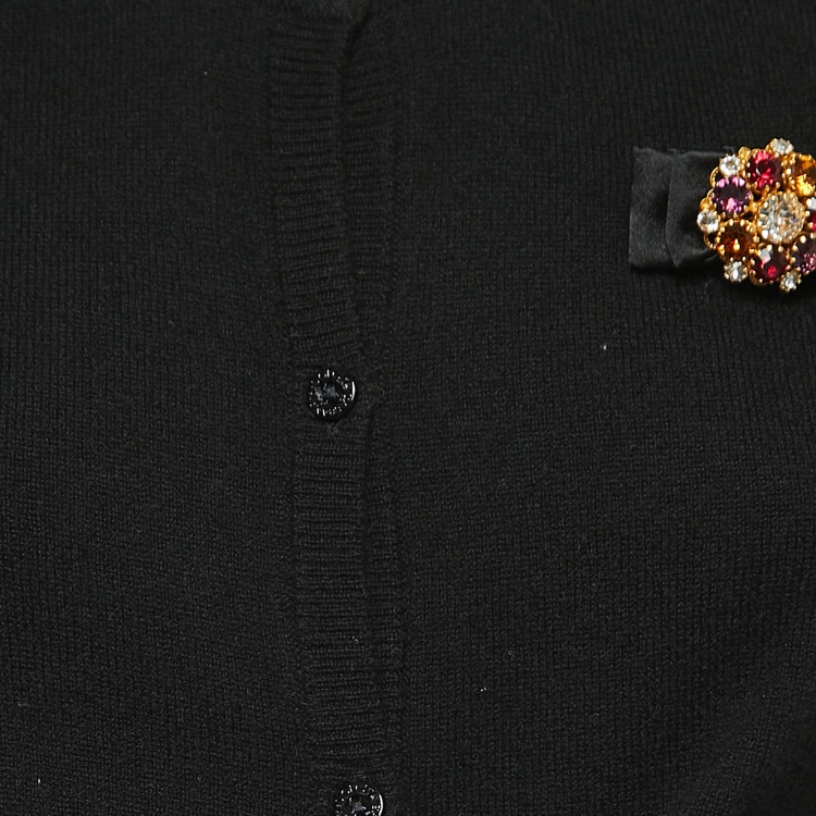 Pre Owned Dolce & Gabbana Black Cashmere Brooch Detailed Tie Front Cardigan M