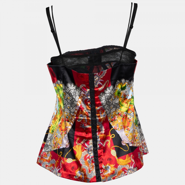 Pre Owned Dolce & Gabbana Multicolor fan Printed Silk Satin Cami Top L