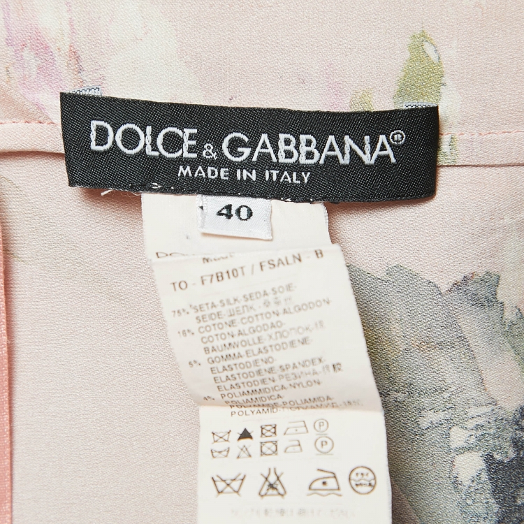 Pre Owned Dolce & Gabbana Pink Floral Print Silk Blend Long Sleeve Blouse S