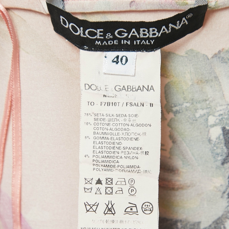 Pre Owned Dolce & Gabbana Pink Floral Print Silk Blend Long Sleeve Blouse S