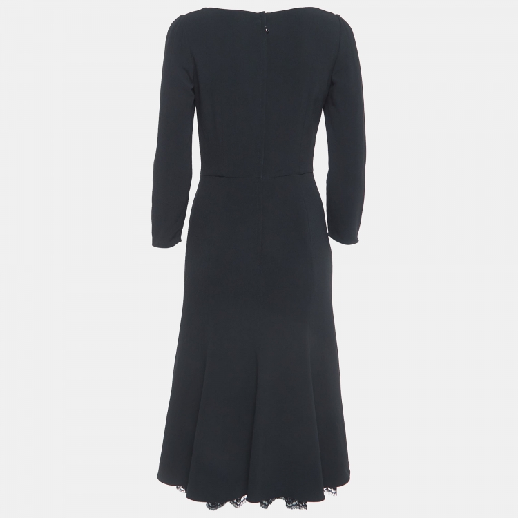 Pre Owned Dolce & Gabbana Black Crepe Long Sleeve Midi Dress M