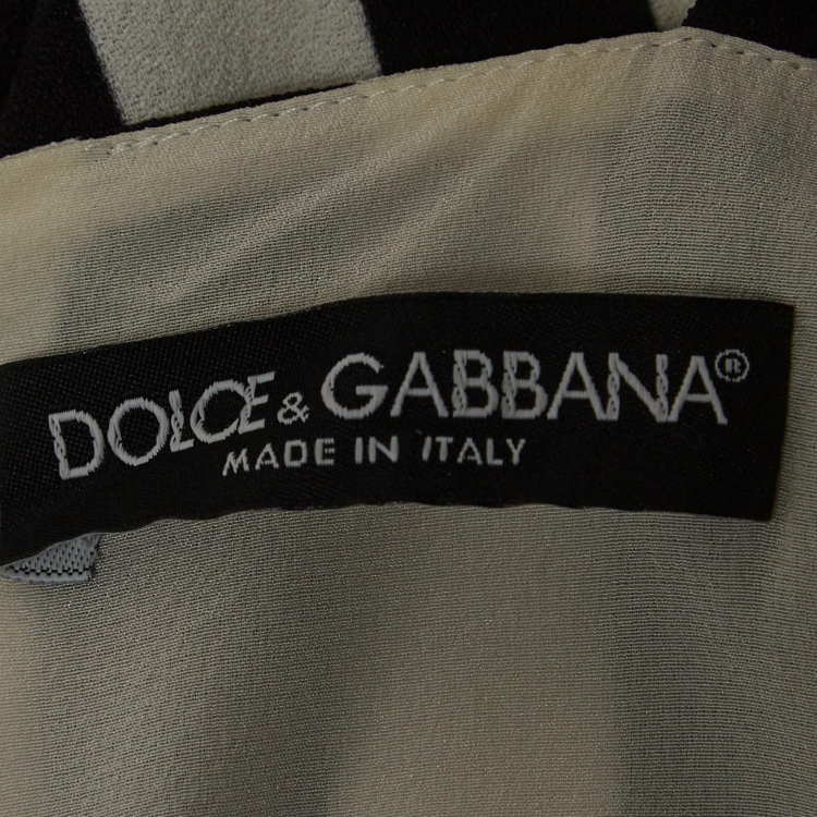 Pre Owned Dolce & Gabbana Black/White Striped Crepe Shoulder Strap Midi Dress M