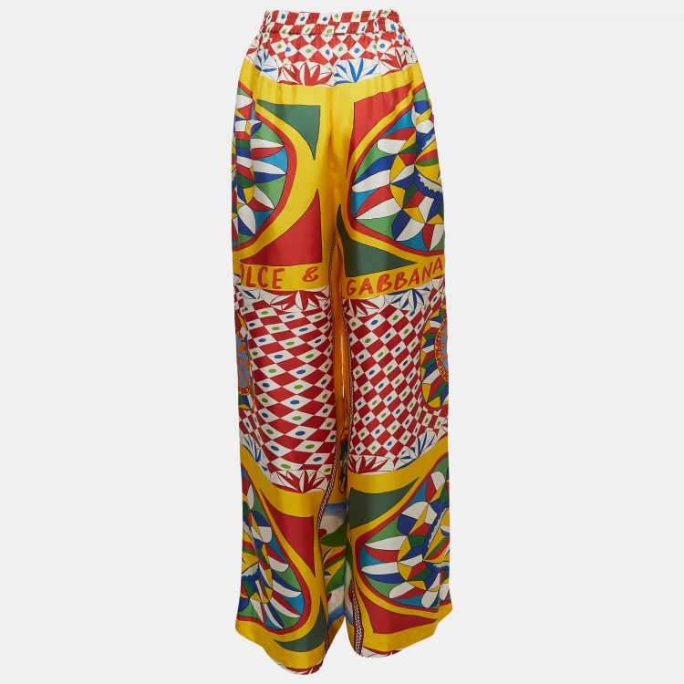Pre Owned Dolce & Gabbana Multicolor Carretto Print Silk High-Rise Palazzo Pants M