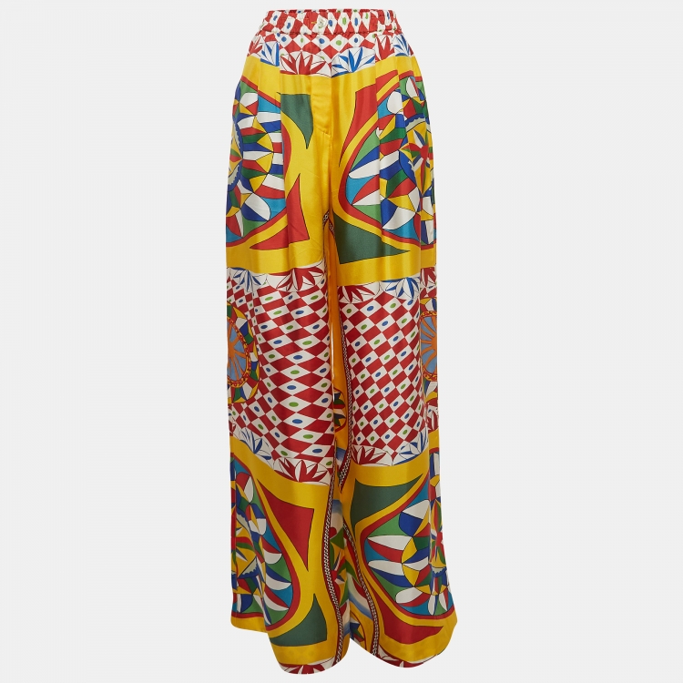 Pre Owned Dolce & Gabbana Multicolor Carretto Print Silk High-Rise Palazzo Pants M