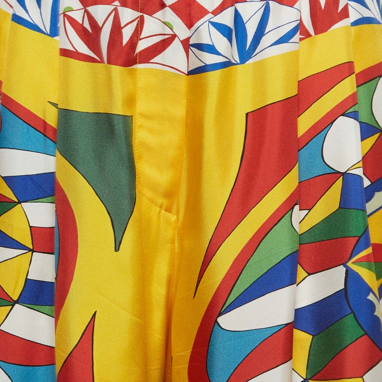 Pre Owned Dolce & Gabbana Multicolor Carretto Print Silk High-Rise Palazzo Pants M