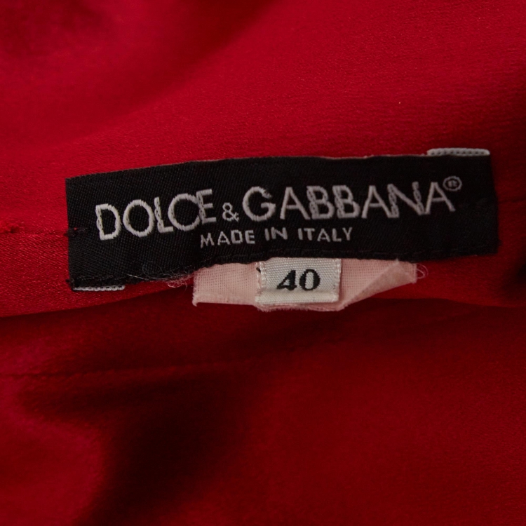 Pre Owned Dolce & Gabbana Red Ruched Satin Silk Sleeveless Fishtail Gown S
