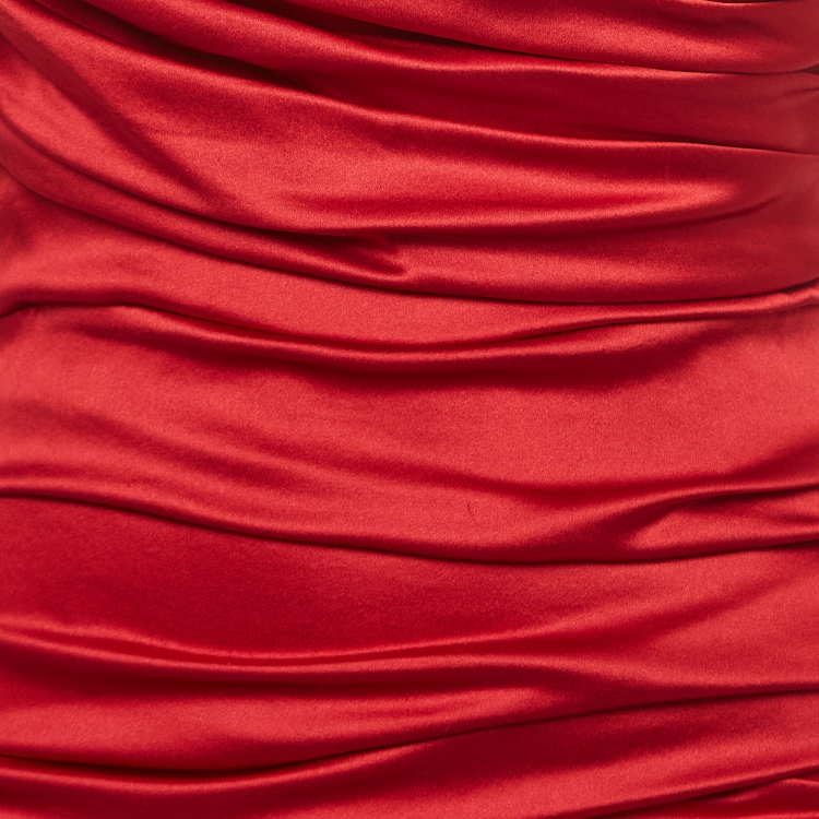 Pre Owned Dolce & Gabbana Red Ruched Satin Silk Sleeveless Fishtail Gown S