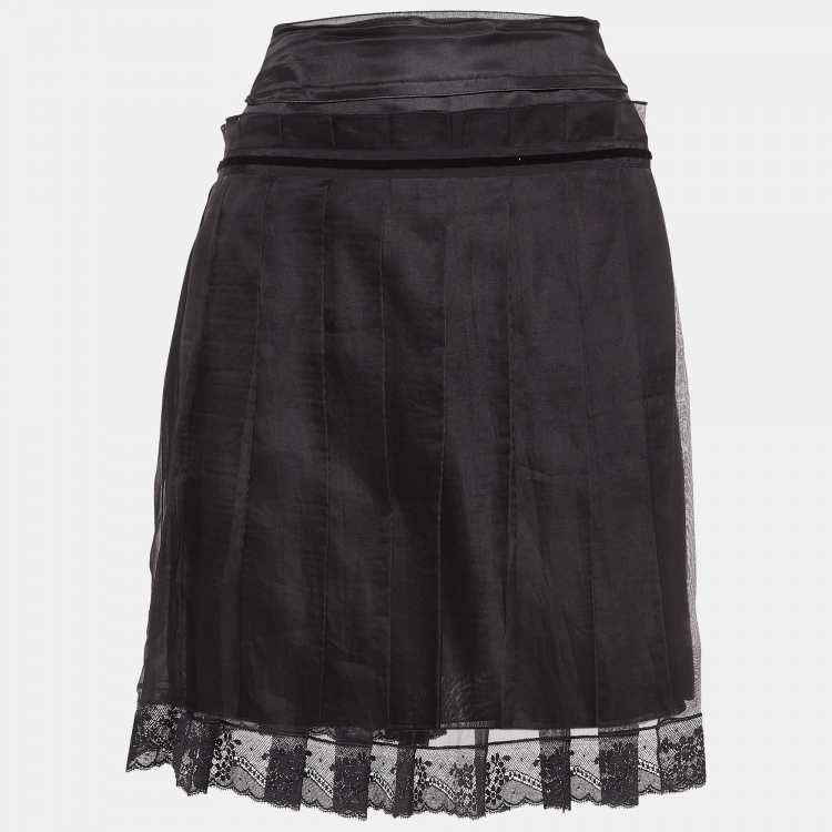 Black pleated hotsell mini skirt silk