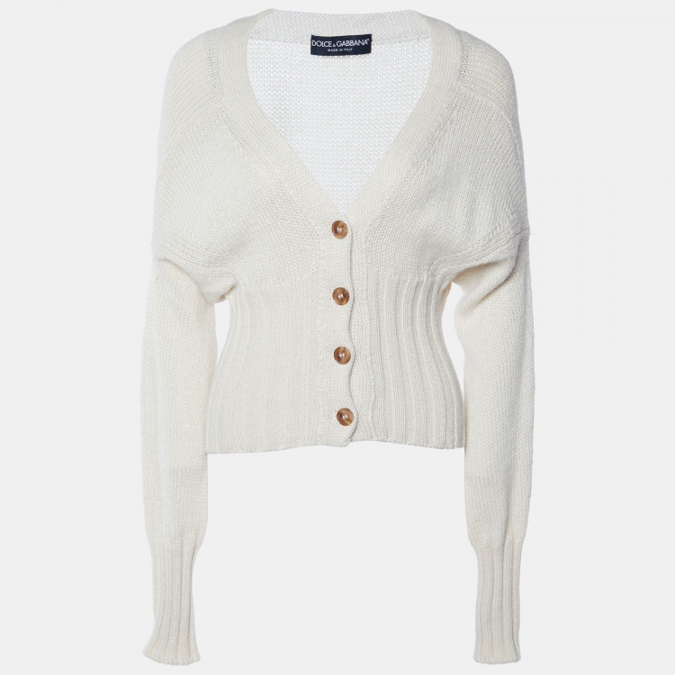 Pre Owned Dolce & Gabbana Cream Alpaca Wool Knit Cropped Cardigan S