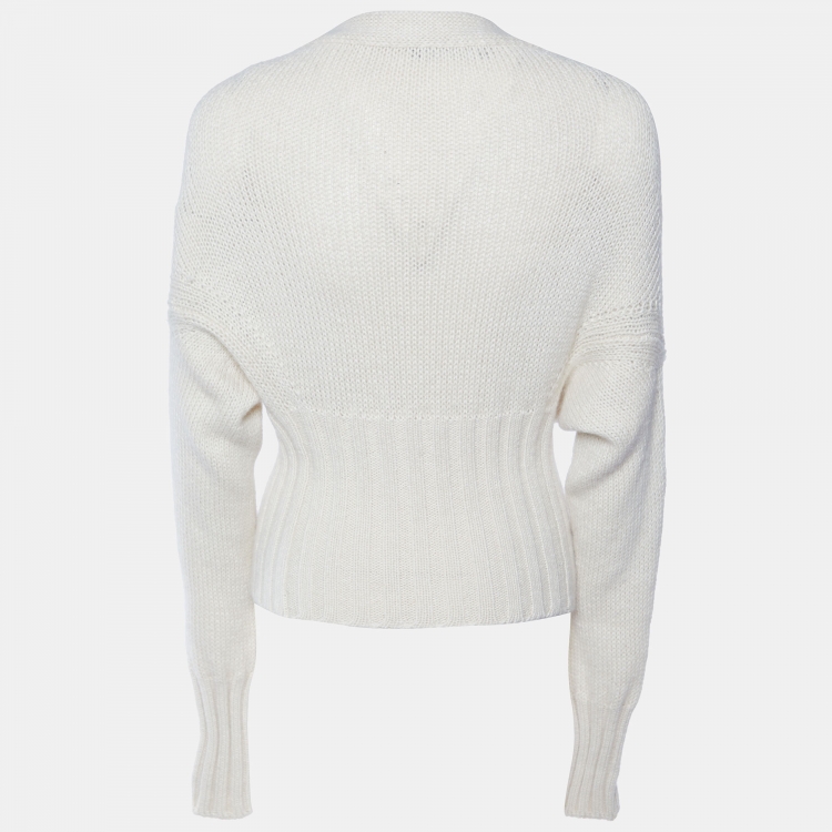 Pre Owned Dolce & Gabbana Cream Alpaca Wool Knit Cropped Cardigan S