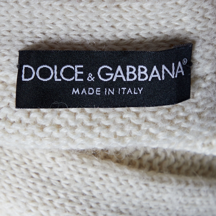 Pre Owned Dolce & Gabbana Cream Alpaca Wool Knit Cropped Cardigan S