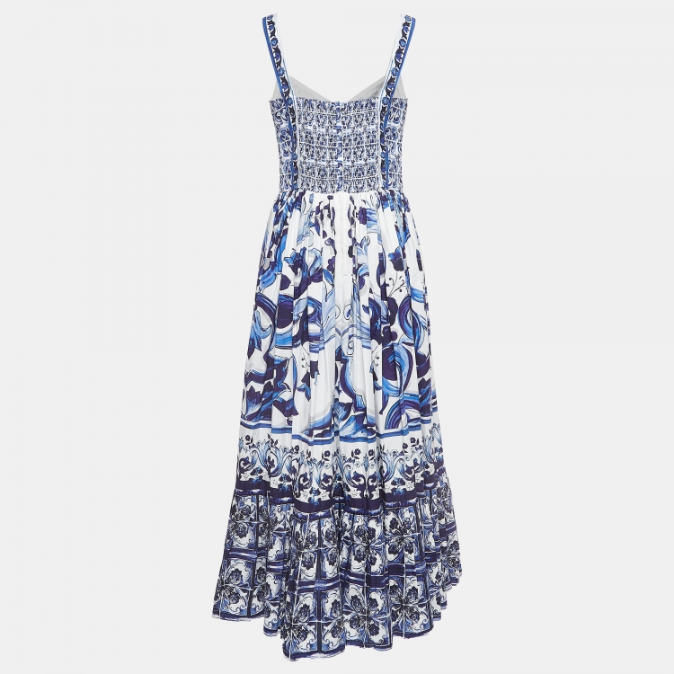 Pre Owned Dolce & Gabbana White/Blue Majolica Printed Cotton Maxi Dress L