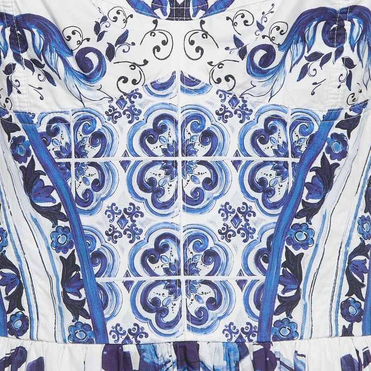 Pre Owned Dolce & Gabbana White/Blue Majolica Printed Cotton Maxi Dress L