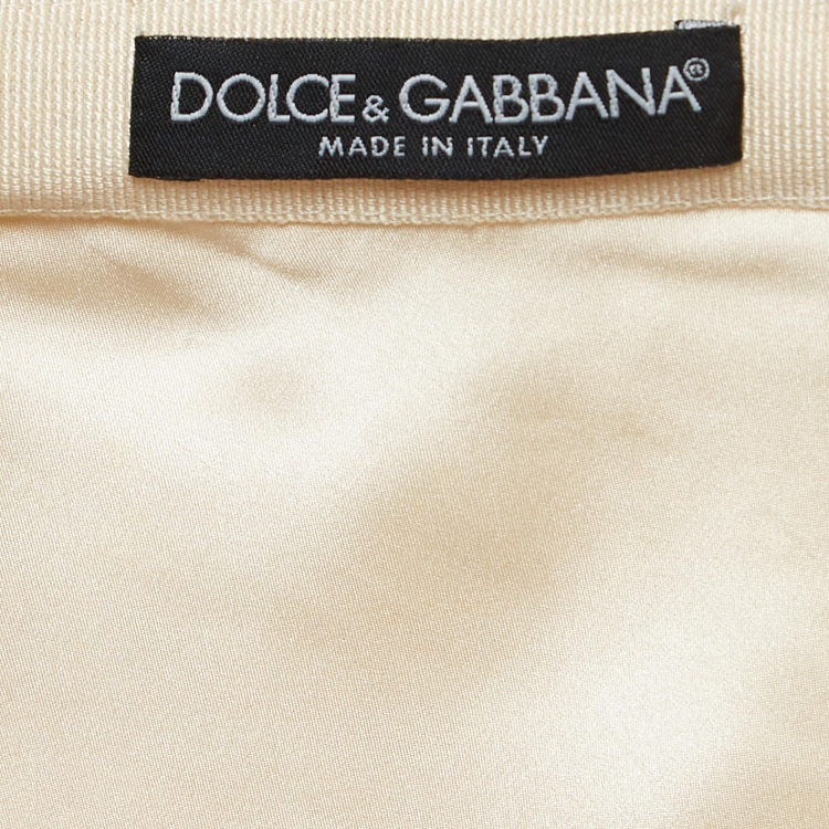 Pre Owned Dolce & Gabbana Cream Chunky Knit Tassels Detail Asymmetric Midi Skirt S
