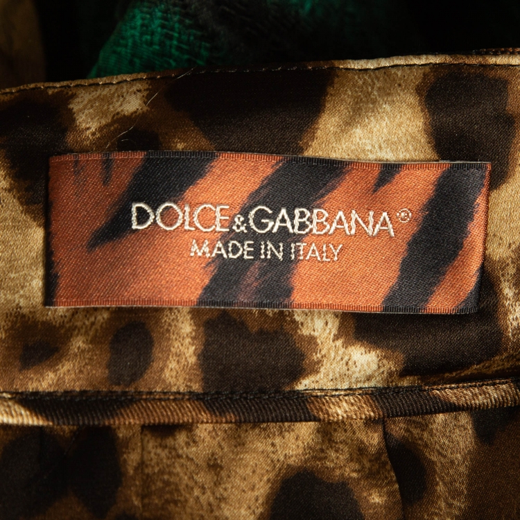 Pre Owned Dolce & Gabbana Green Tiger Print Jacquard A-Line Mini Skirt S