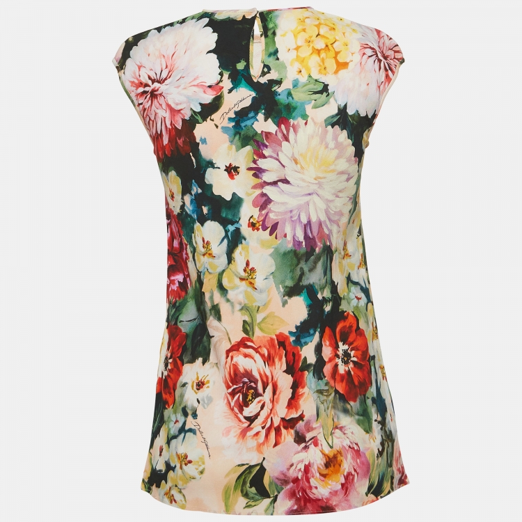 مملوكة مسبقًا Dolce & Gabbana Multicolor Floral Print Cap Sleeve Top S  