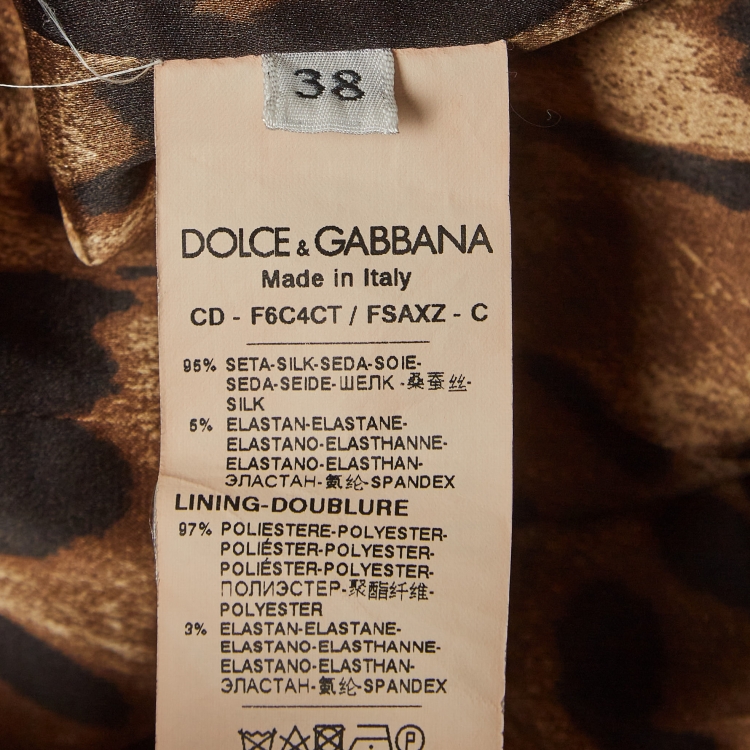 Pre Owned Dolce & Gabbana Brown Rose and Leopard Print Silk Charmeuse Midi Dress S