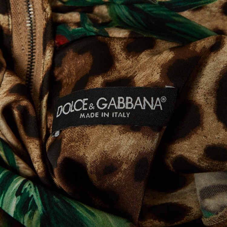 Pre Owned Dolce & Gabbana Brown Rose and Leopard Print Silk Charmeuse Midi Dress S