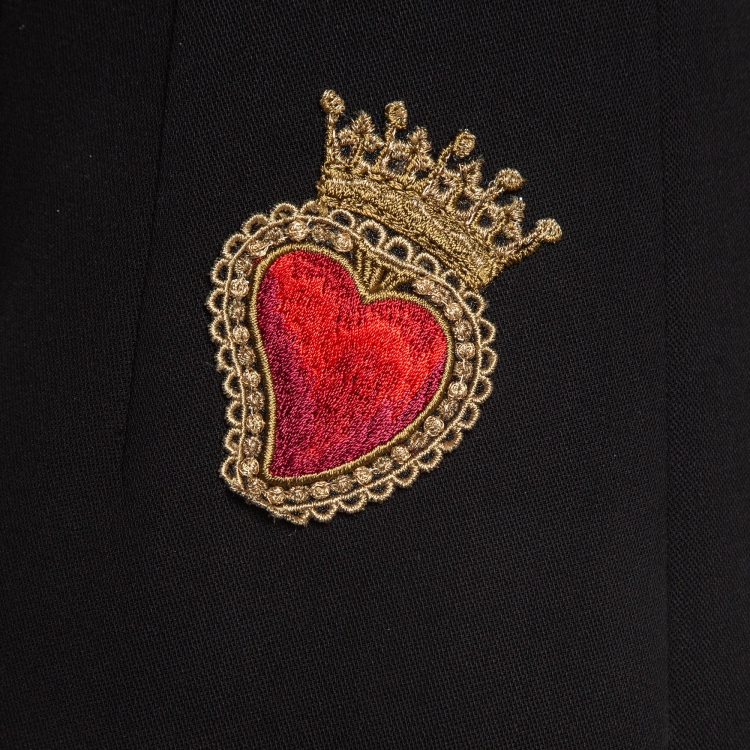 Pre Owned Dolce & Gabbana Black Applique Gabardine Button Detail Mini Skirt XS