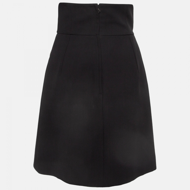 Pre Owned Dolce & Gabbana Black Applique Gabardine Button Detail Mini Skirt XS