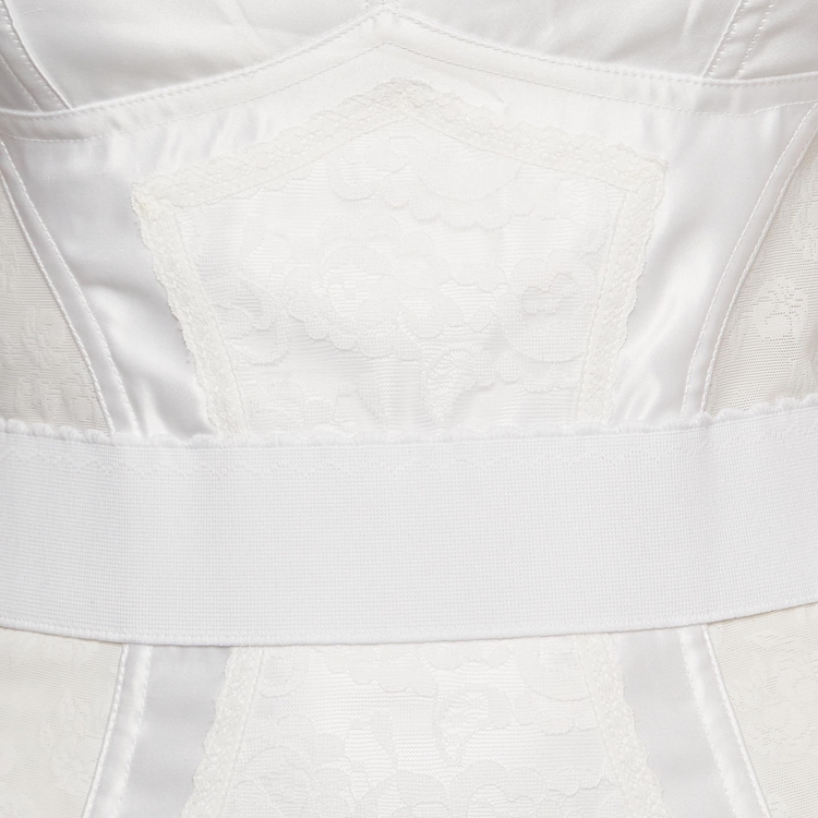 Pre Owned Dolce & Gabbana White Floral Lace and Satin Midi Corset Dress S