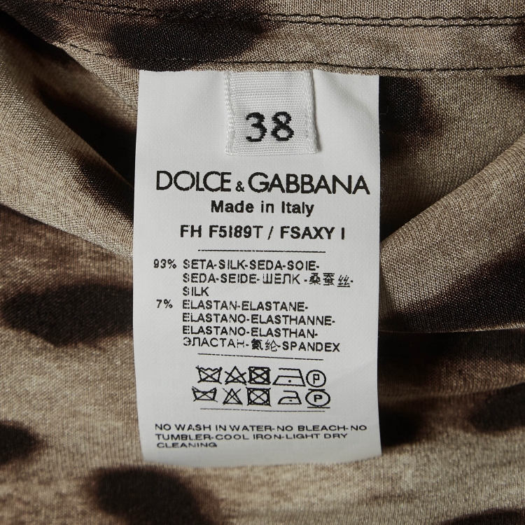 Pre Owned Dolce & Gabbana Brown Leopard Print Satin Pajama Shirt S