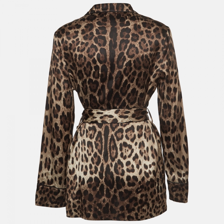 Pre Owned Dolce & Gabbana Brown Leopard Print Satin Pajama Shirt S