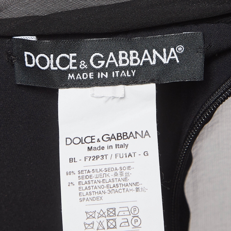 Pre Owned Dolce & Gabbana Black Silk Ruffled Sheer Blouse M