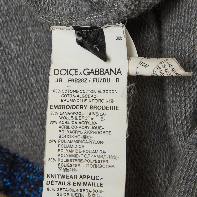 Pre Owned Dolce & Gabbana Grey DG Applique Cotton Knit Oversized Sweatshirt XS