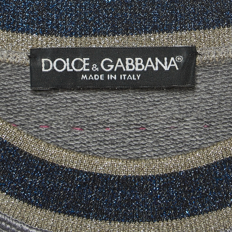 Pre Owned Dolce & Gabbana Grey DG Applique Cotton Knit Oversized Sweatshirt XS