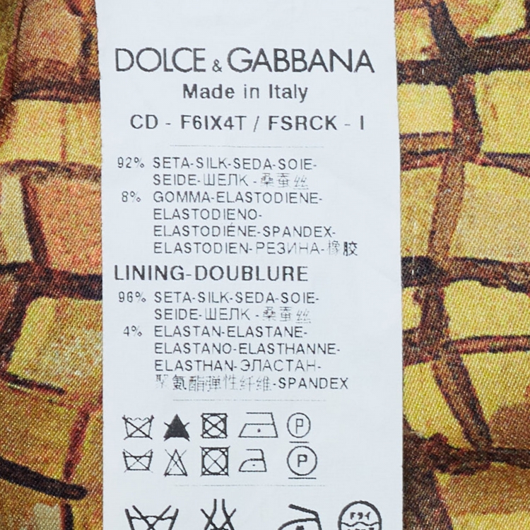 Pre Owned Dolce & Gabbana Yellow Ecclesiastical Print Silk Midi Dress M