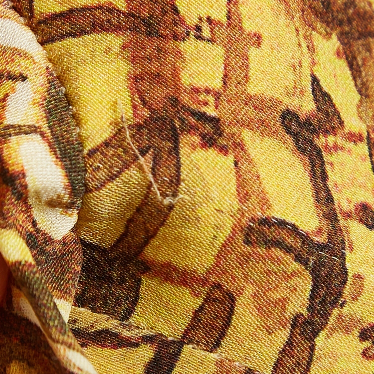 Pre Owned Dolce & Gabbana Yellow Ecclesiastical Print Silk Midi Dress M