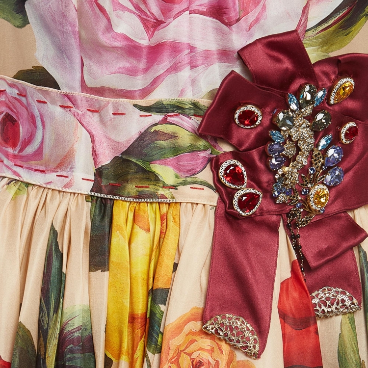Pre Owned Dolce & Gabbana Sartoria Multicolor Floral Print Silk Crystal Embellished Gown L 