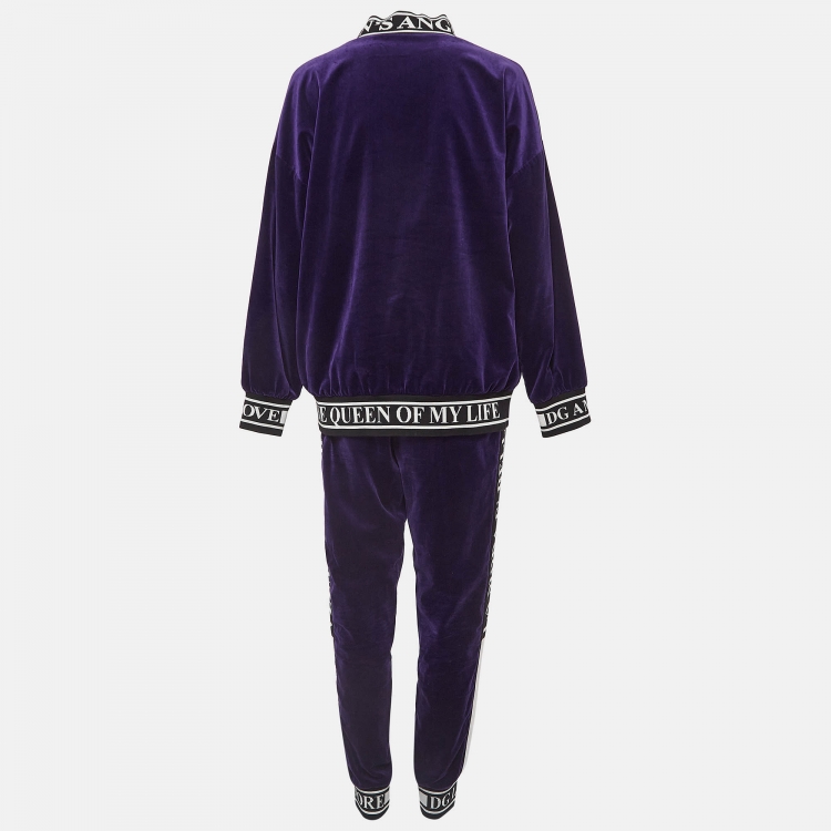 Pre Owned Dolce & Gabbana Purple Queen's Angel Embroidered Velvet Track Suit S