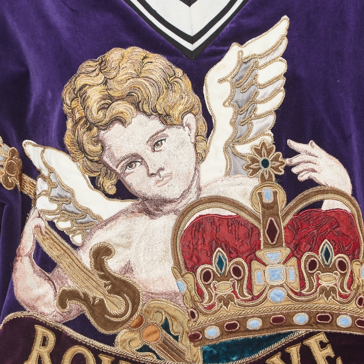 Pre Owned Dolce & Gabbana Purple Queen's Angel Embroidered Velvet Track Suit S