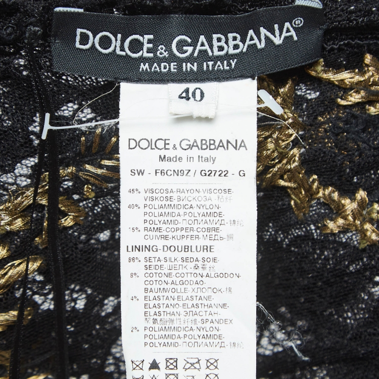 Pre Owned Dolce & Gabbana Black/Gold Sequin Embroidered Lace Mini Dress S