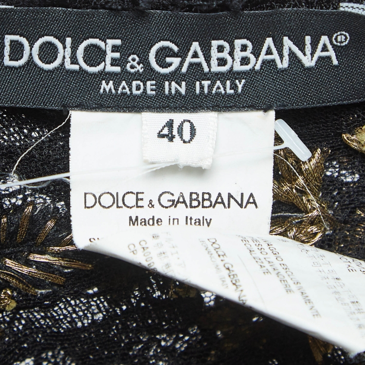 Pre Owned Dolce & Gabbana Black/Gold Sequin Embroidered Lace Mini Dress S