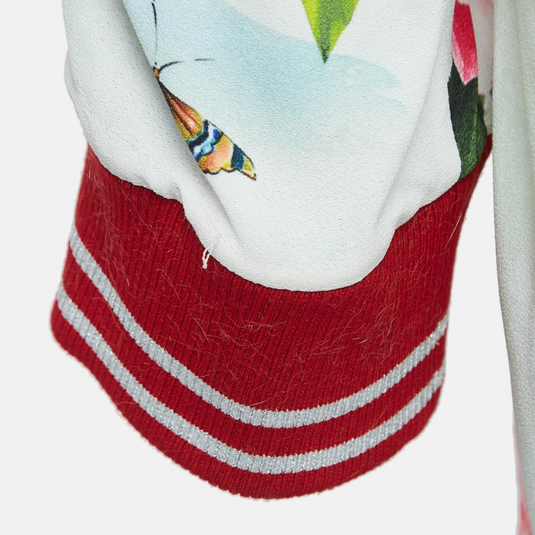 Pre Owned Dolce & Gabbana Off White Floral Print Crepe Applique Detail Sweatshirt S