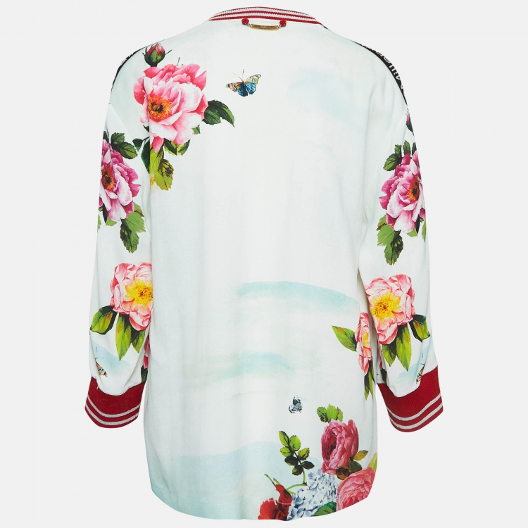 Pre Owned Dolce & Gabbana Off White Floral Print Crepe Applique Detail Sweatshirt S