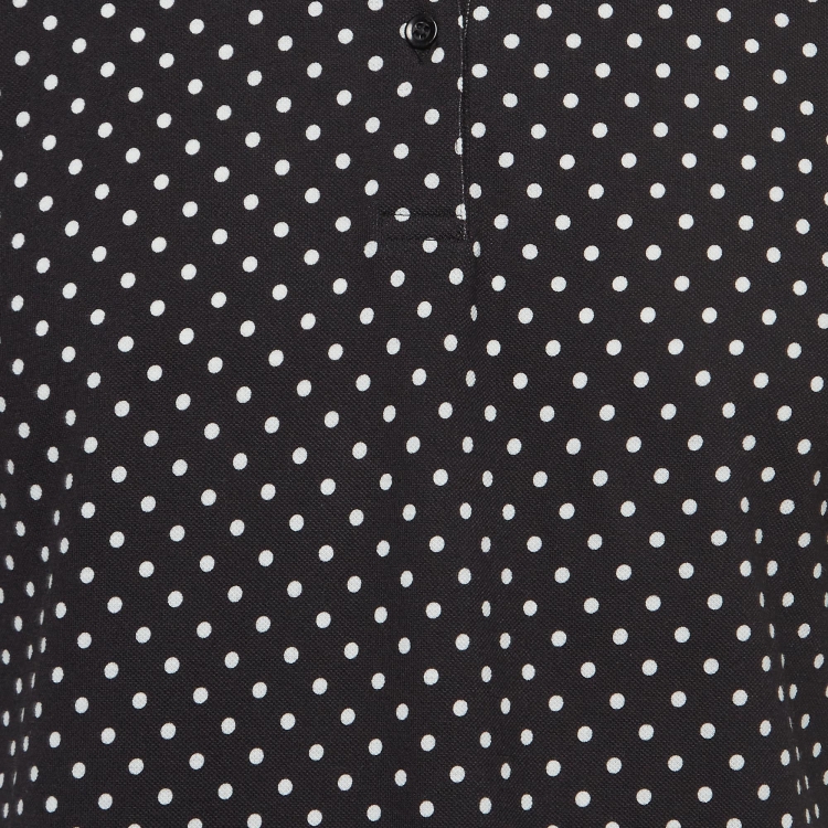Pre Owned Dolce & Gabbana Black Polka Dots Cotton Pique Polo T-Shirt L