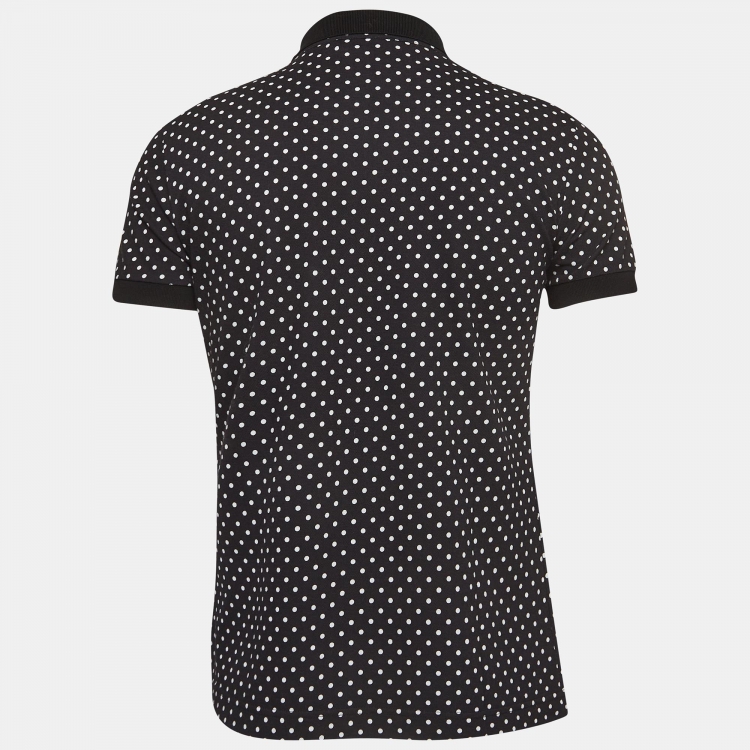Pre Owned Dolce & Gabbana Black Polka Dots Cotton Pique Polo T-Shirt L