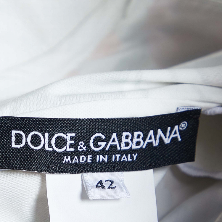 Pre Owned Dolce & Gabbana White Floral Print Cotton Ruffled Midi Dress M