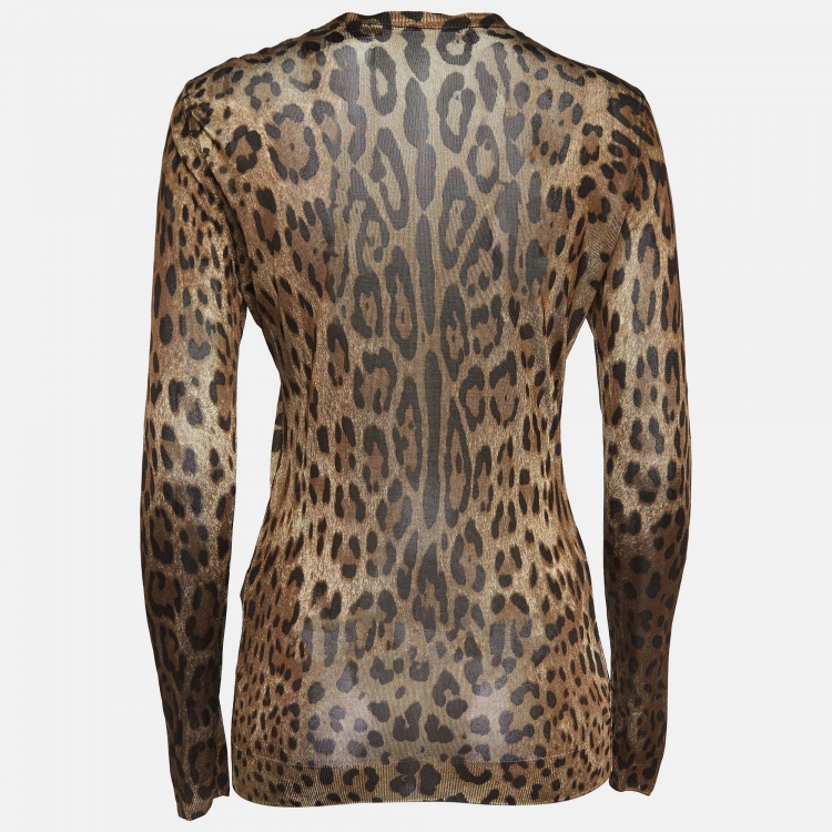 Pre Owned Dolce & Gabbana Brown Leopard Print Jersey Buttoned Cardigan S
