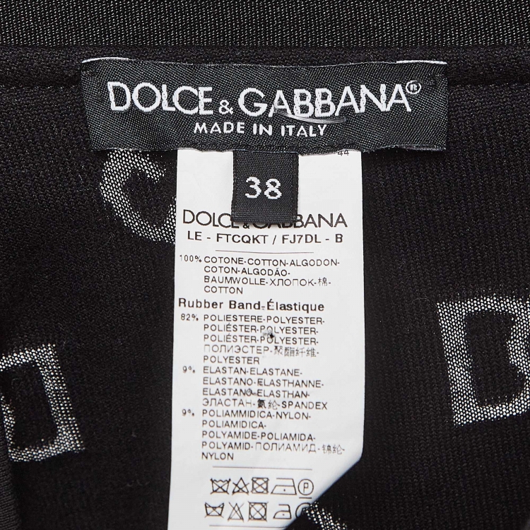 Pre Owned Dolce & Gabanna Black Logo Patterned Velvet Leggings S