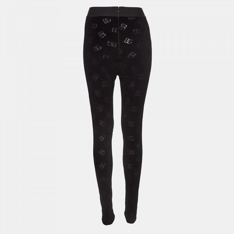 Pre Owned Dolce & Gabanna Black Logo Patterned Velvet Leggings S